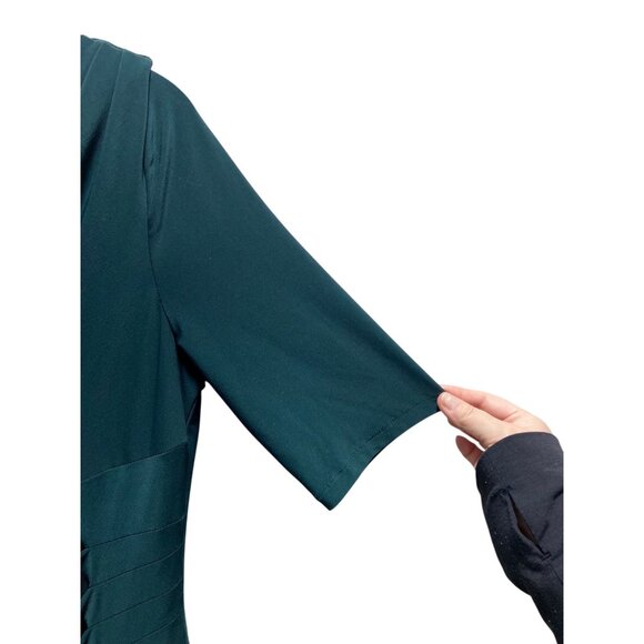 Lauren Ralph Lauren Sinched Ruched Midi Dress Forest Green Size 14 Holiday Cute - Picture 9 of 12